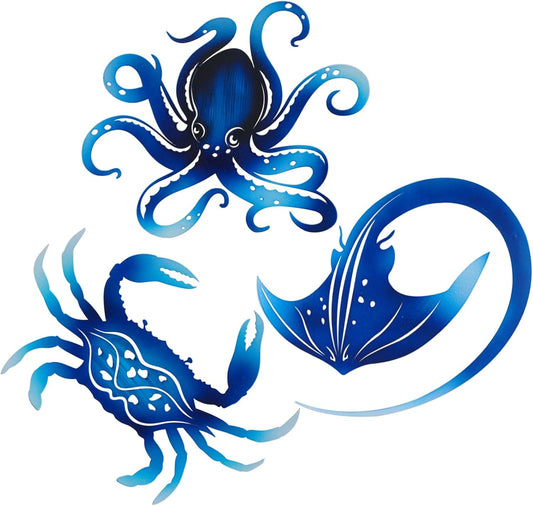 Metal Octopus Crab Manta Ray Coastal Nautical Ocean Decor Outdoor Metal Wall Art Decor Garden Pool Patio Bathroom Yard Farmhouse Fence Deck