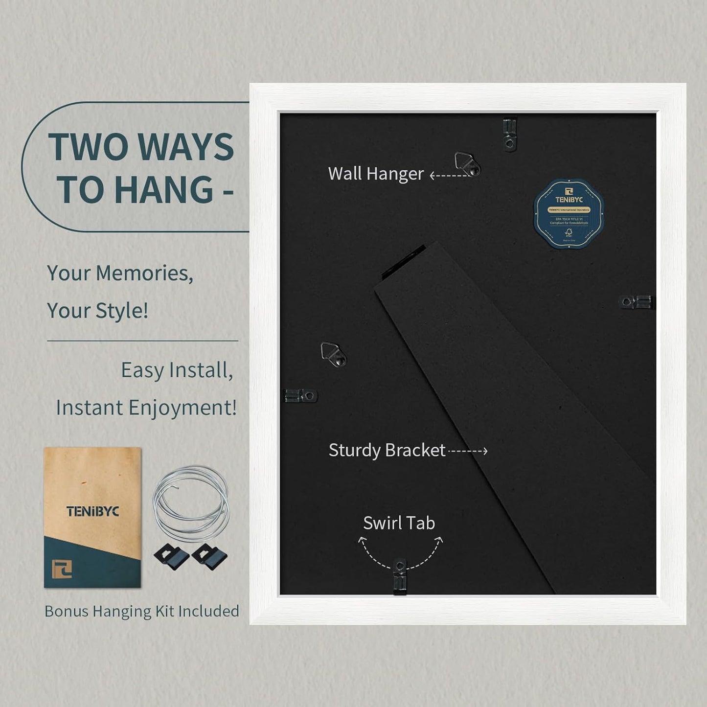 8.5x11 Picture Frame Set of 3 - White Woodgrain, Solid Wood & HD Tempered Glass, Table Display or Wall Hanging