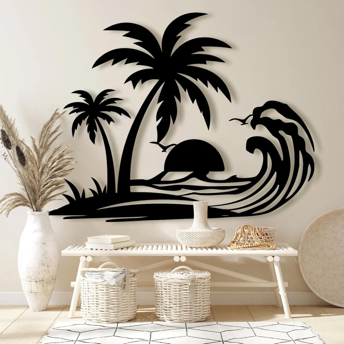 Palm Tree Metal Wall Decor,Palm Tree Metal Wall Art,Metal Palm Tree,Metal Palm Tree Wall Decor,Tropical Metal Wall Art,Beach Wall Decort,Metal Wall Decor (style 1,white,35 L" x 28 W" / 90 x 70 cm)