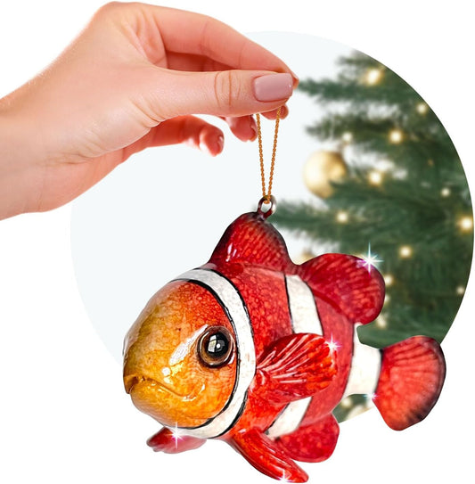 Hand-Painted Beach Christmas Ornament – Coastal Tree Decoration for Ocean Lovers – Unique Nautical Ornament for Christmas Tree or Stocking Stuffer Gift (Clownfish)