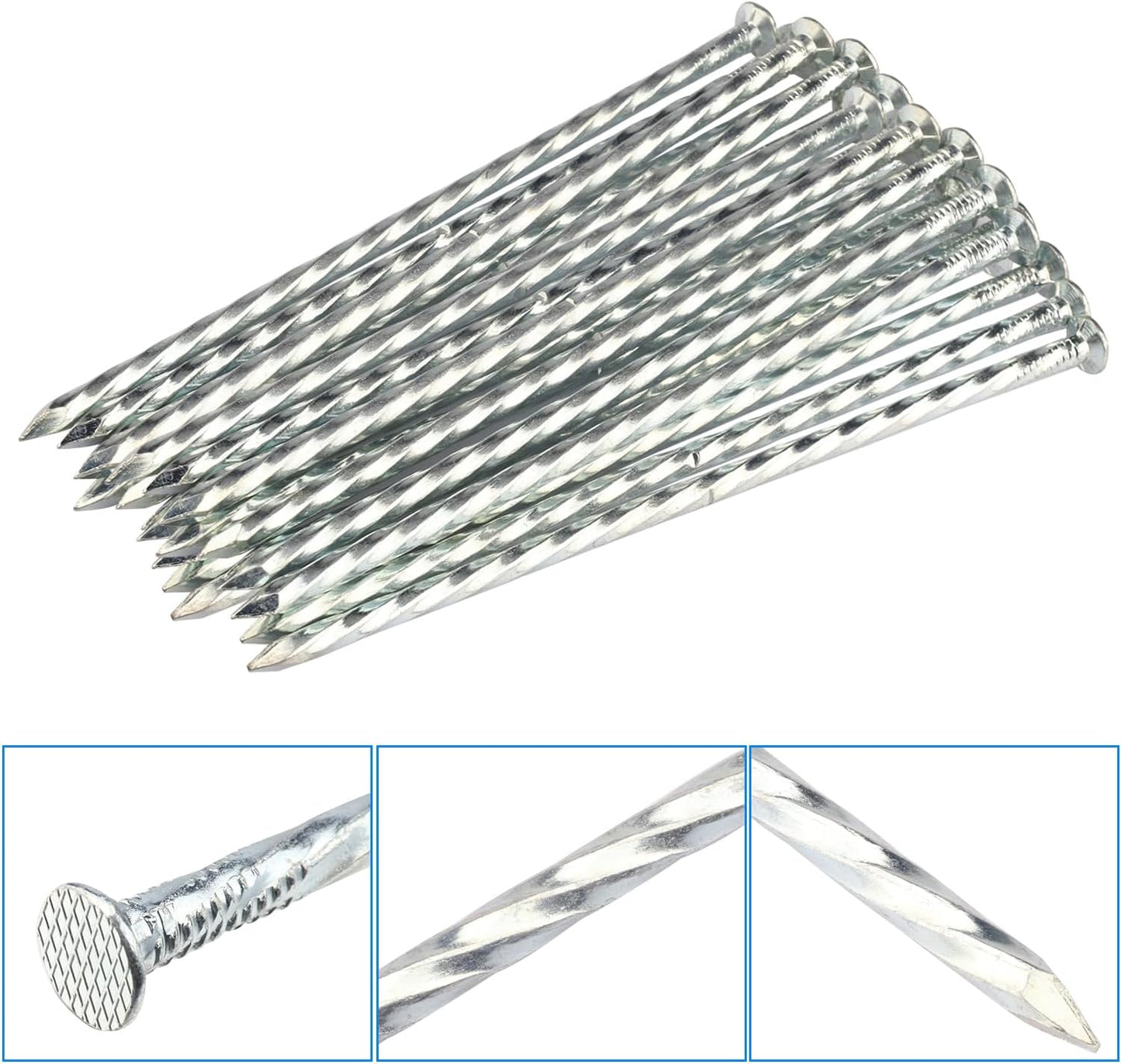 60 PCS 8 Inch Spiral Metal Galvanized Landscape Spikes, Galvanized Non-Rust Metal Garden Stakes, Garden Nails for Artificial Turf, Weed Barrier, Tent, Carpentry and More, by GENHAKON.