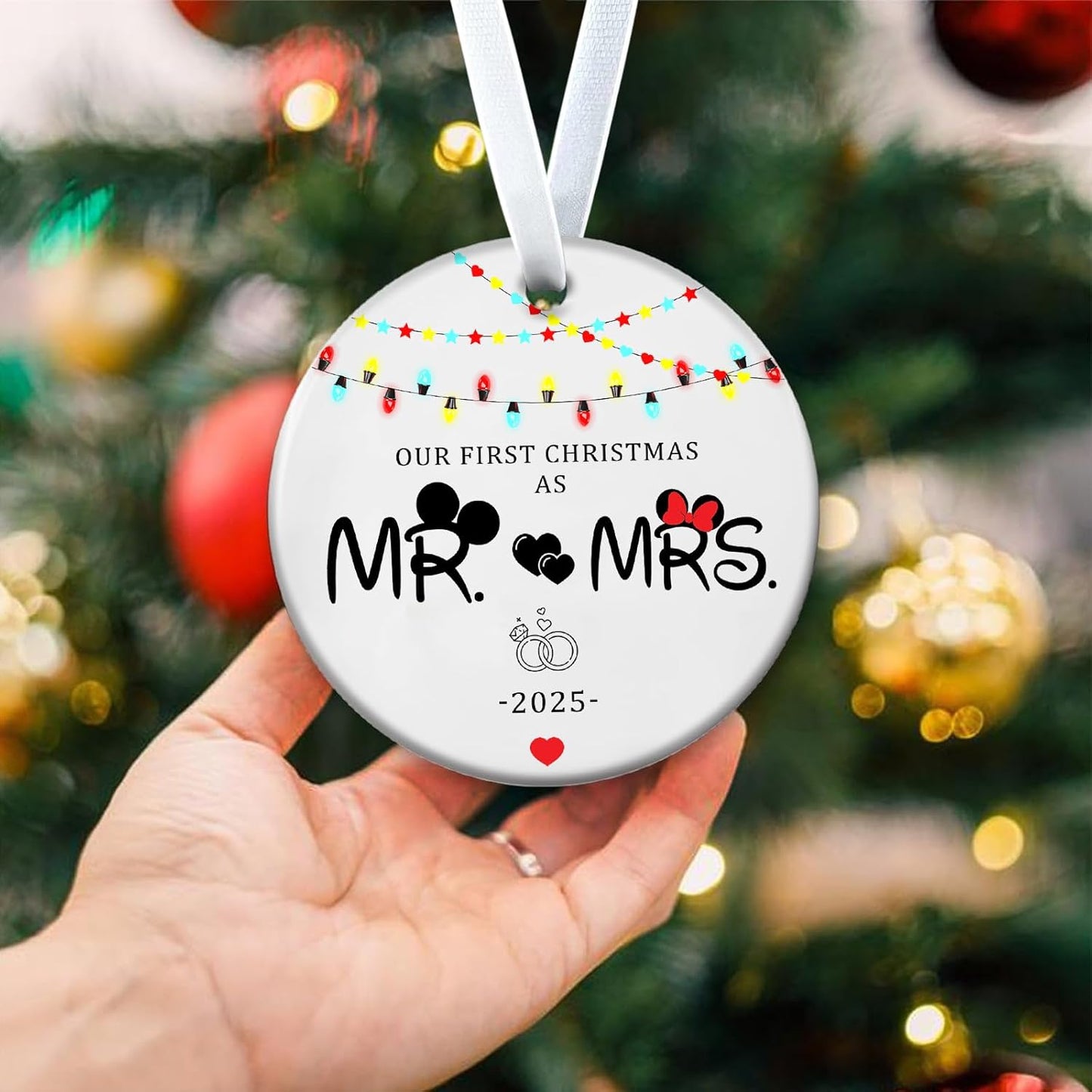 Christmas Ornaments 2025, Our First Christmas As Mr & Mrs, 1st Marriage Ornament, Newlywed Ornament, Xmas Hanging Decorations, Bridal Shower Gifts, Wedding Gift for Couples 3Inch Ceramic