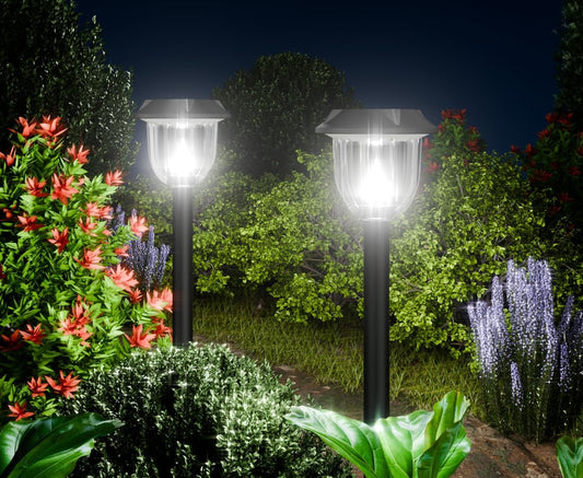 AOSEA 2 Pack Solar Outdoor Lights, IP 65 Waterproof Solar Powered Driveway Lights, Auto On/Off Path Landscape Lighting for Yard, Patio, Landscape, Pathway, Cool White