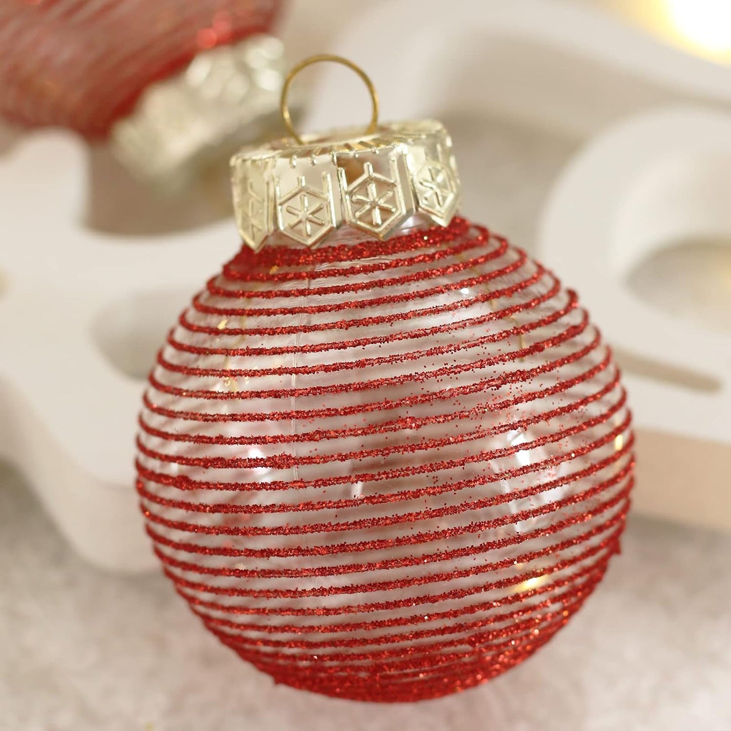 25PCS Christmas Ornaments Set, 2.36"/6CM Clear Plastic Shatterproof Christmas Ball Hanging Ornaments for Xmas Tree Decorations, for Indoor Home Party Holiday Decor - Red/Gold.