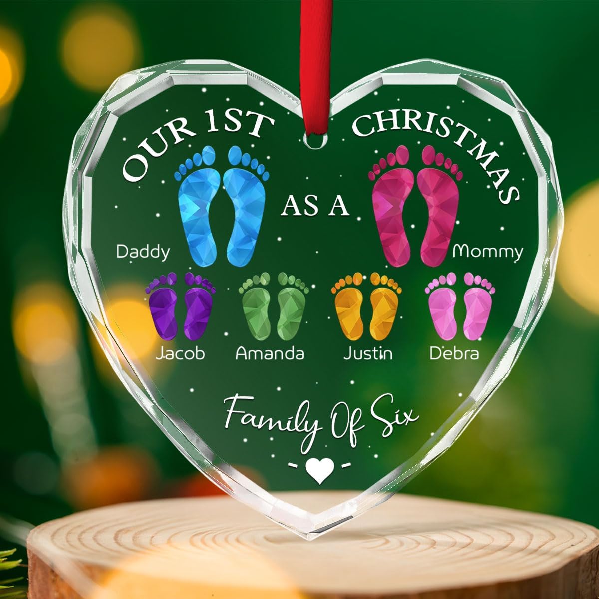 First Christmas As A Family - Personalized Custom Glass Ornament for Family of 8 People and Pets, 1st Xmas Family Ornament 2025 Baby's First Christmas