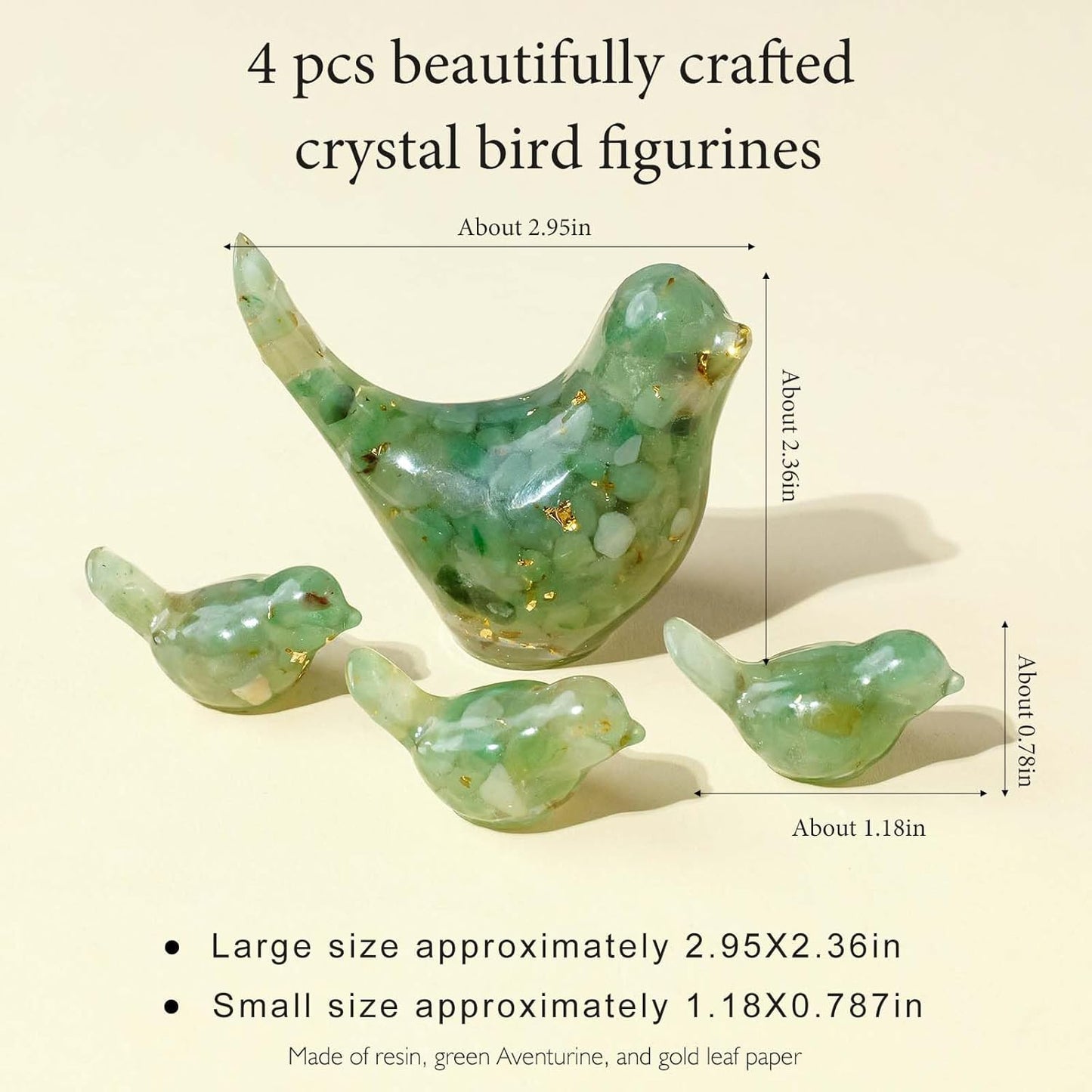 Crystal Bird Figurines, Resin Animal Statues, Miniature Decorative Gravel Birds, Home Decor (4PCS-GreenAventurine)