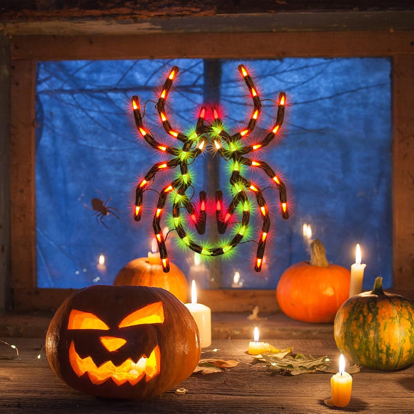 12.8" Lighted Spider Halloween Window Silhouette Decoration,Halloween Lighted Window Decoration,Hanging Light Up Holiday Ornament(Spider Light)