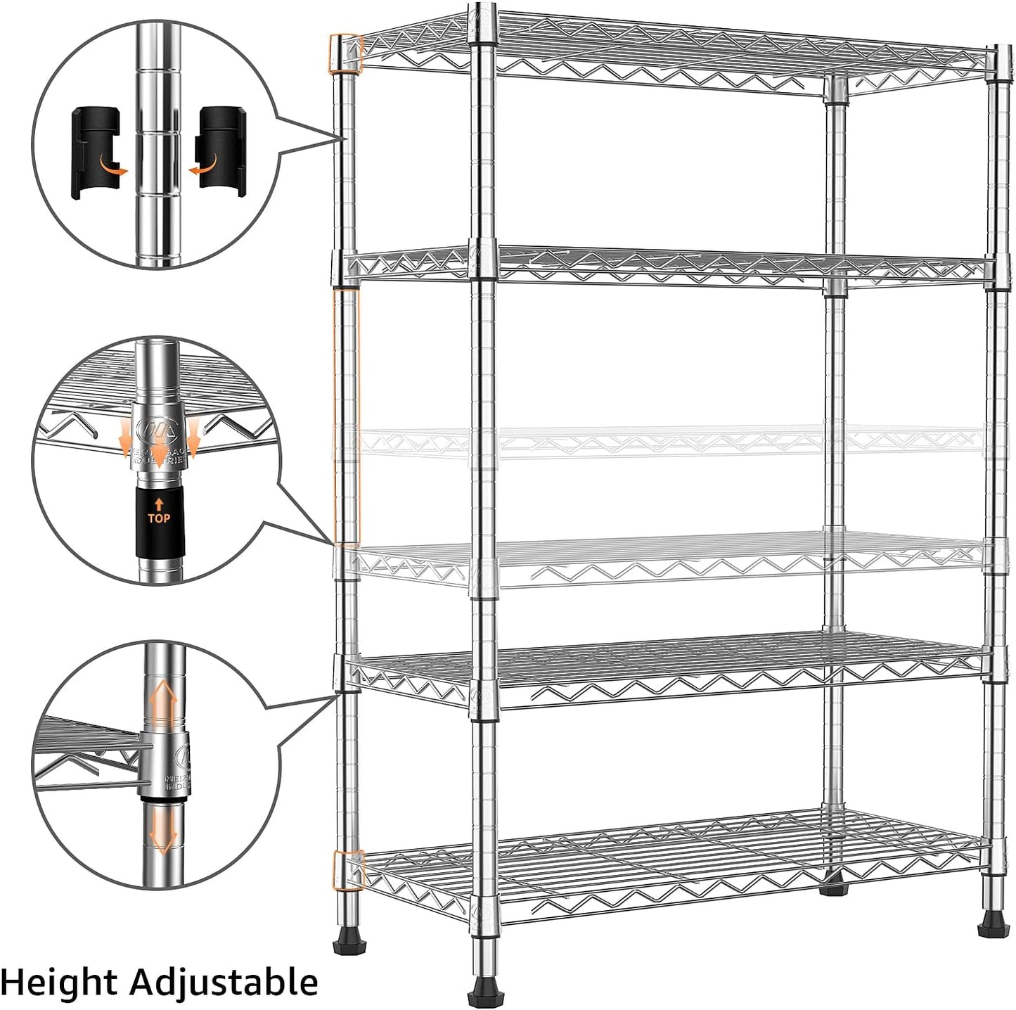 1000 lbs Storage Shelving Steel Heavy Duty 4-Tier Utility Shelving Unit Steel Organizer Wire Rack for Home,Kitchen,Office,Chrome (13.7" D x 29.5" W x 47.2" H)