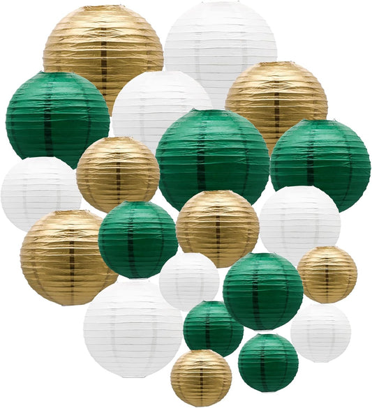 ADLKGG Green Gold Paper Lanterns Party Decorations, Round Hanging Lantern for St. Patrick's Day, Graduation, Wedding, Tropical Jungle Theme Birthday Party Football Theme Baby Shower Decorations