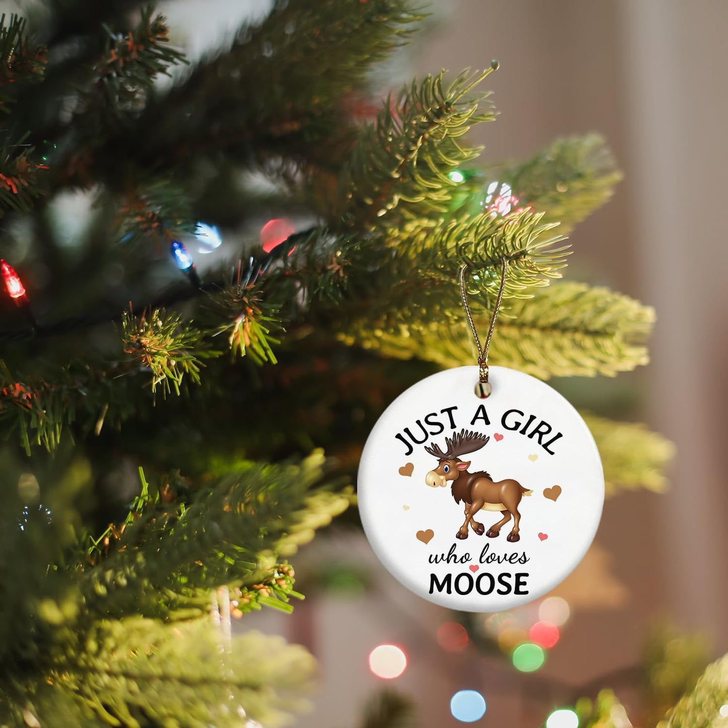 Christmas Moose Ornaments, Christmas Moose Gifts for Women, Moose Gifts for Moose Lovers, Just a Girl Who Loves Moose Ceramic Christmas Xmas Ornament Keepsake Decorations