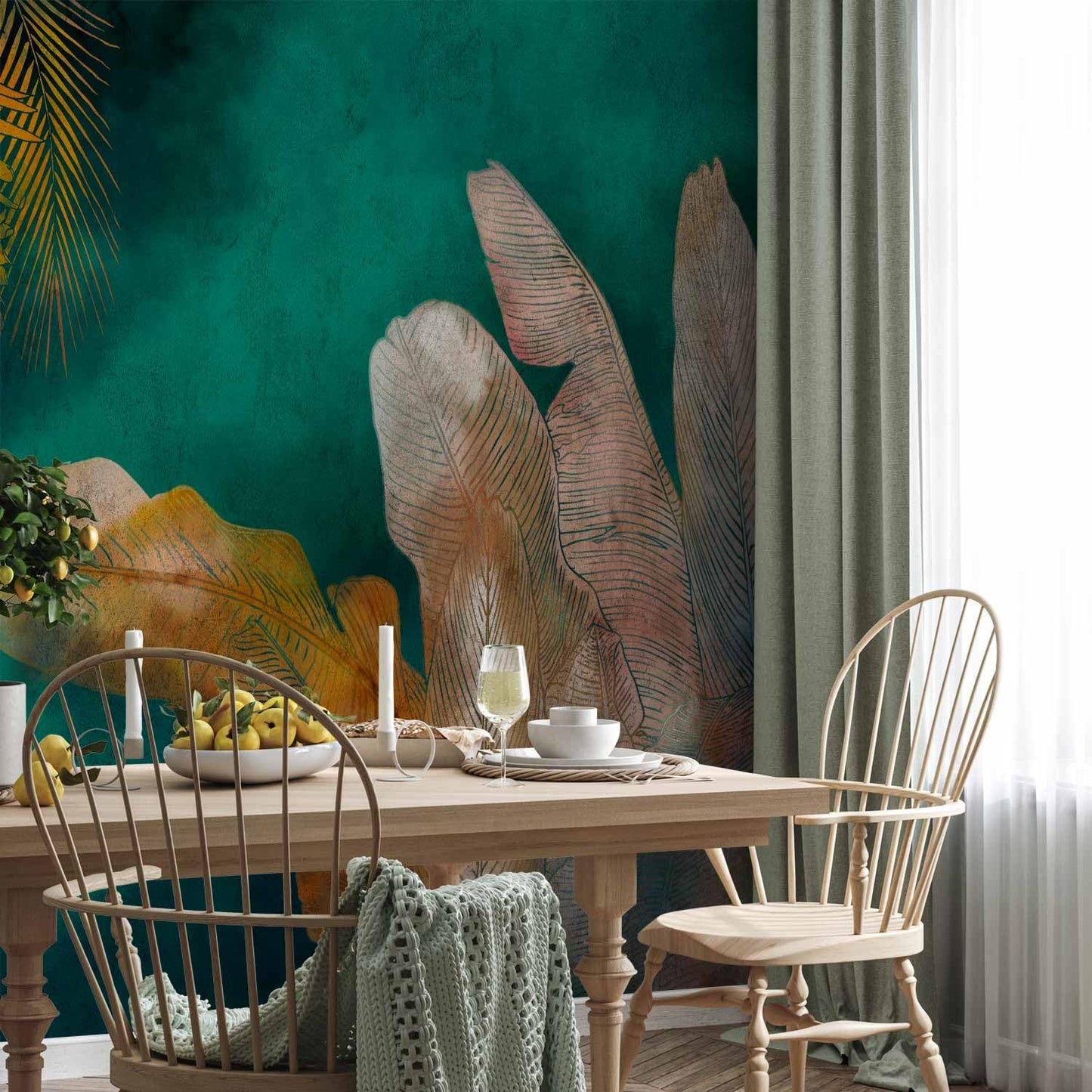 artgeist Premium Wall Mural Jungle 79x55 in - XXL Non-Woven Wallpaper Fleece Wall Decor Photo Print Picture Image Design Leaves Green Yellow Nature b-A-0825-a-a