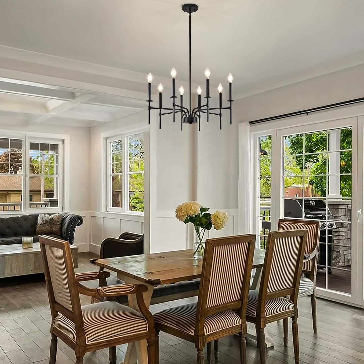 8 Light Black Chandelier Light Fixture, Modern Farmhouse Chandeliers for Dining Room Light Fixture, Metal Candle Pendant Chandelier for Foyer Entryway Stairs Living Room Bedroom Kitchen