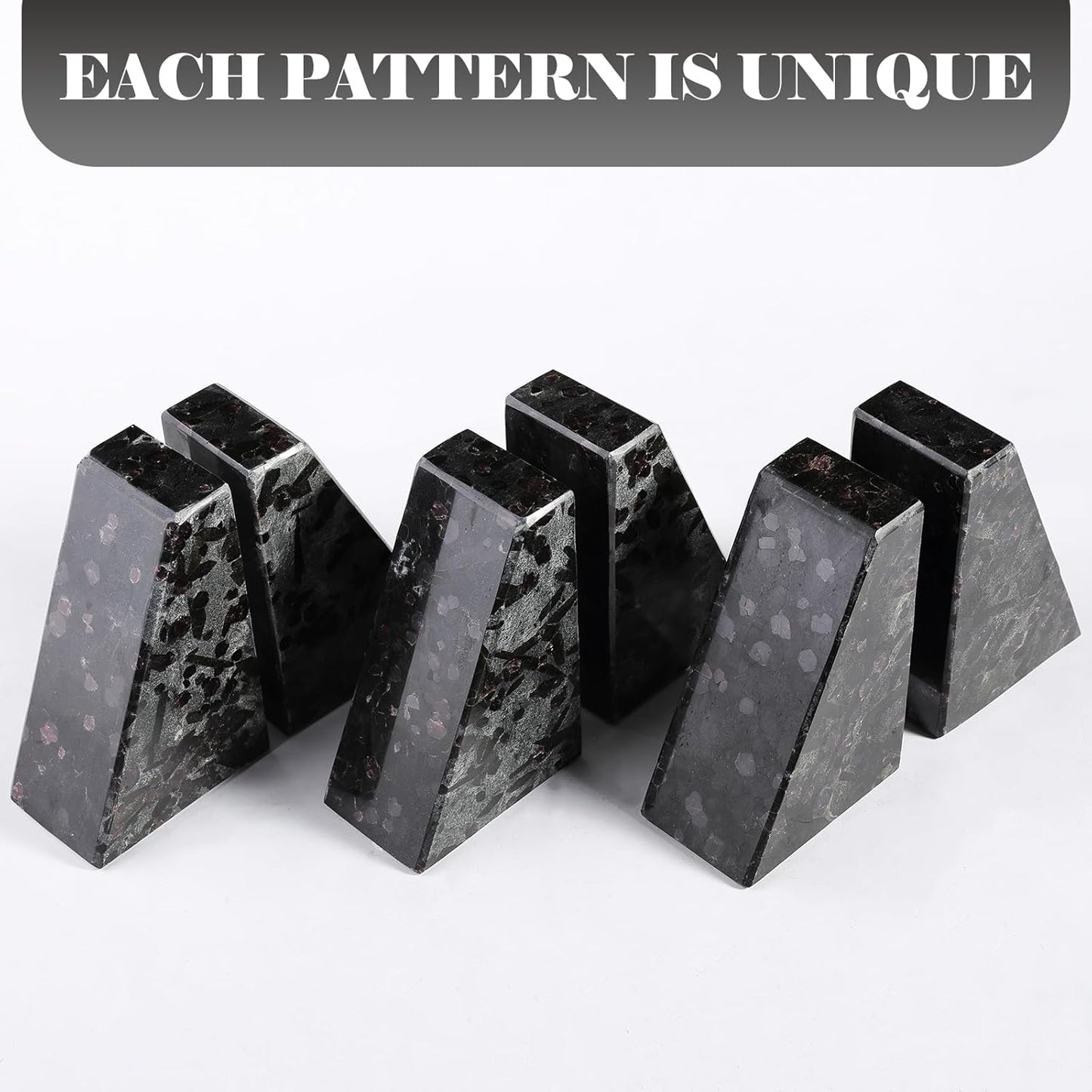 Marble Bookend for Heavy Books, Decorative Bookends for Shelves, Durable and Heavy-Duty Book End for Hardback Book & CDS, Unique Book Stopper & Holder, Meteorus, Set of 2