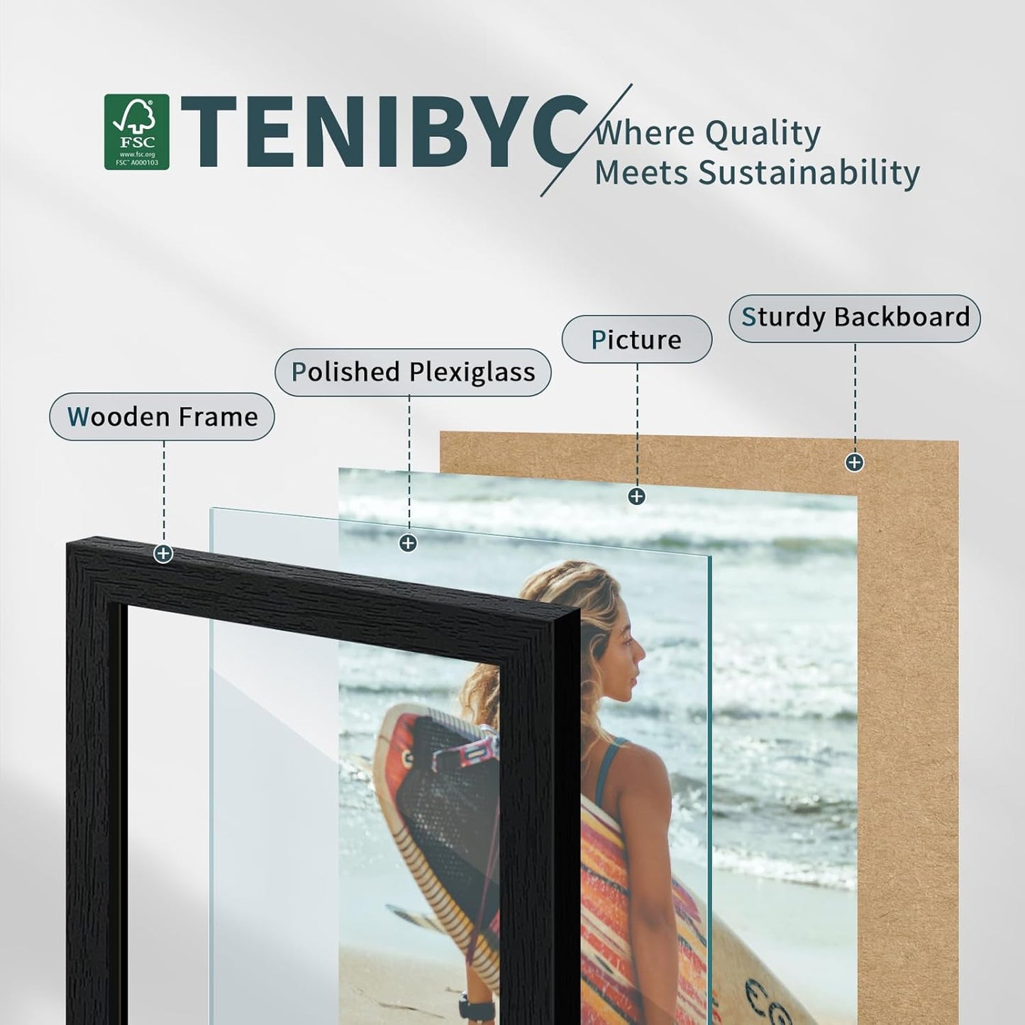 20x28 Picture Frame Set of 3 - Black Woodgrain, Solid Wood Gallery Poster Frame - Wall Hanging