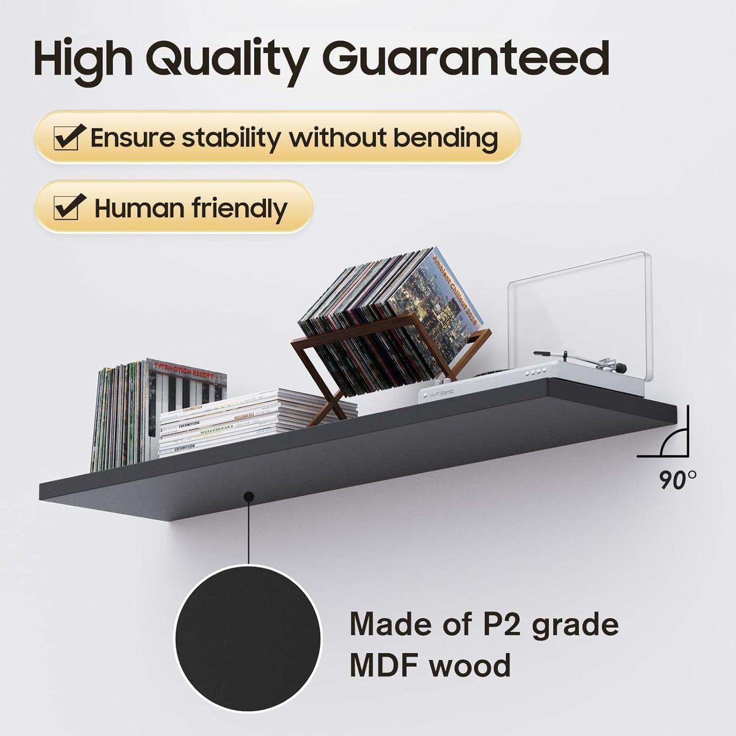 Floating Shelf, Set of 2 Wall Shelf, 36 in W x 12.75 in D x 2 in H Wooden Floating Wall Shelf with Invisible Brackets for Living Room/Bedroom/Bathroom/Kitchen Storage and Decor, Black