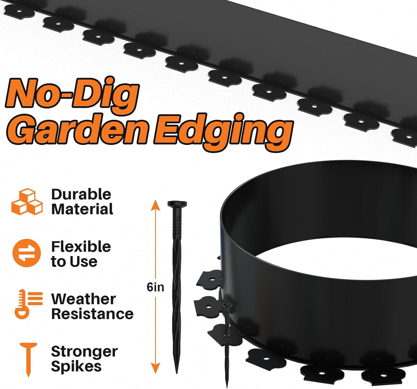40FT Garden Landscape Edging Kit – 4 Inch Tall Black Plastic Border with 60 Anchoring Spikes, Flexible Lawn Edging for Flower Beds, Pathways, and Garden Borders