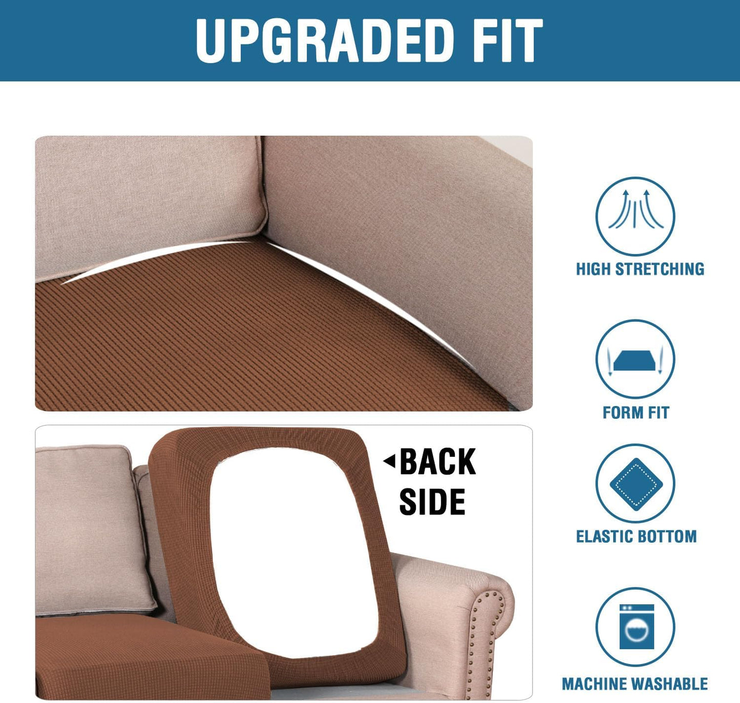 H.VERSAILTEX Super Stretch Individual Seat & Couch Cover Sets - Thick Jacquard Textured Twill Fabric (2 Piece Large Sofa Cushion Covers, Caramel)