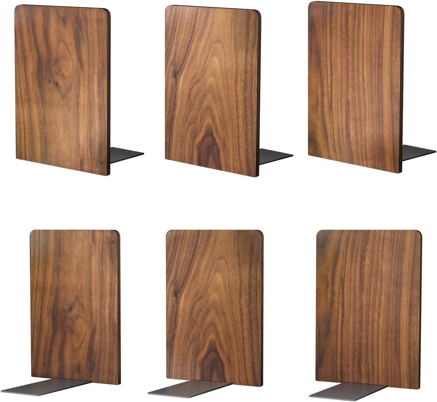 Large Bookend Hold Heavy Books- 7x4x5in 3 Pack Wood Bookends for Heavy Books Heavy Duty Walnut Book Ends for Men Wood Bookends for Office Desk Non-Skid