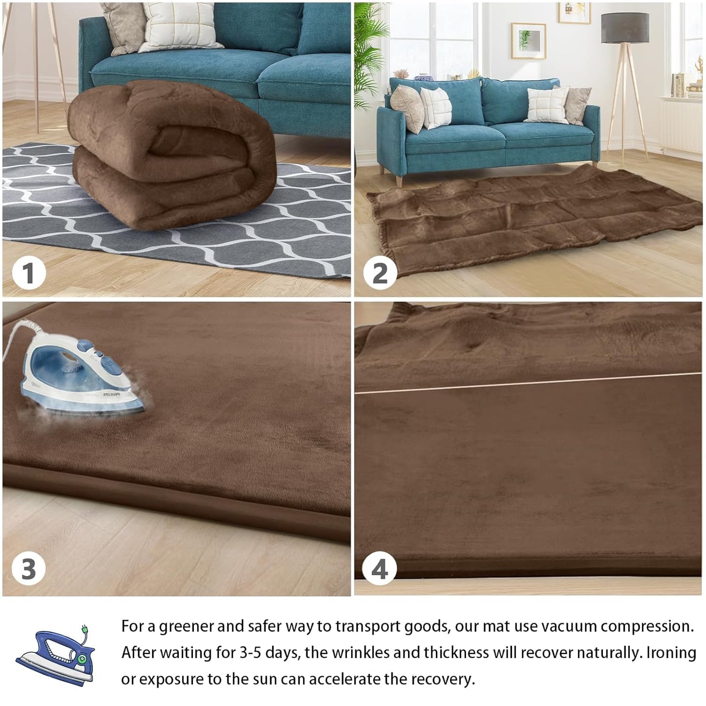 Baby Play Mat for Floor Tummy Time Mat Nursery Muscle Area Rug Playroom Tatami 79"x118" Memory Foam 1.3" Thick Crawling For Babies,Toddlers, Infants, Kids,Floor,Coffee