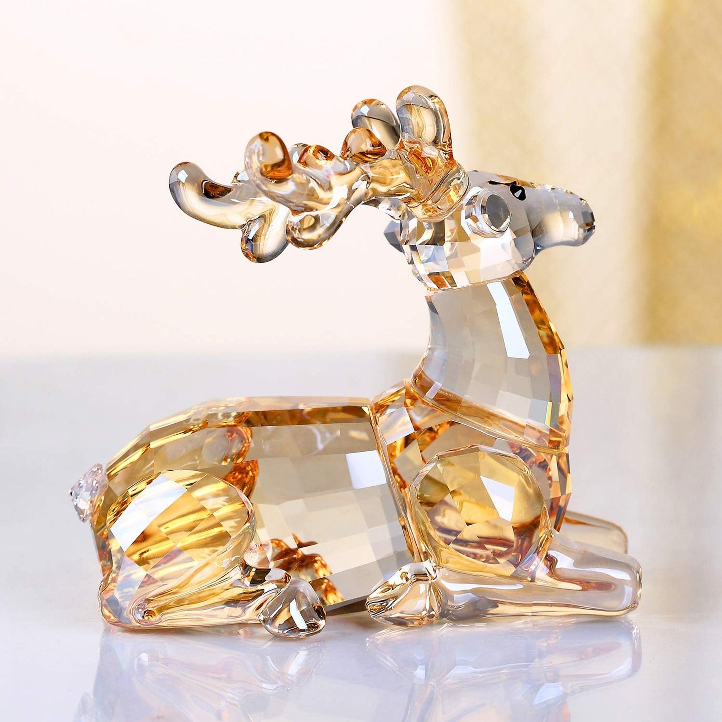 DOJOZ Crystal Deer Animals Lovely Elegant Craft Decorations for Home Ornaments Christmas Collectible Birthday Gifts Reindeer Figurines (Gold)