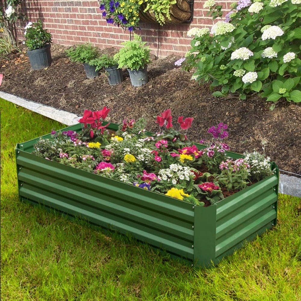 4x2x1ft Metal Raised Garden Bed Kit，Galvanized Garden Bed Box for Vegetables, Flowers, Herbs, and Succulents,60 Gallon Capacity - Green