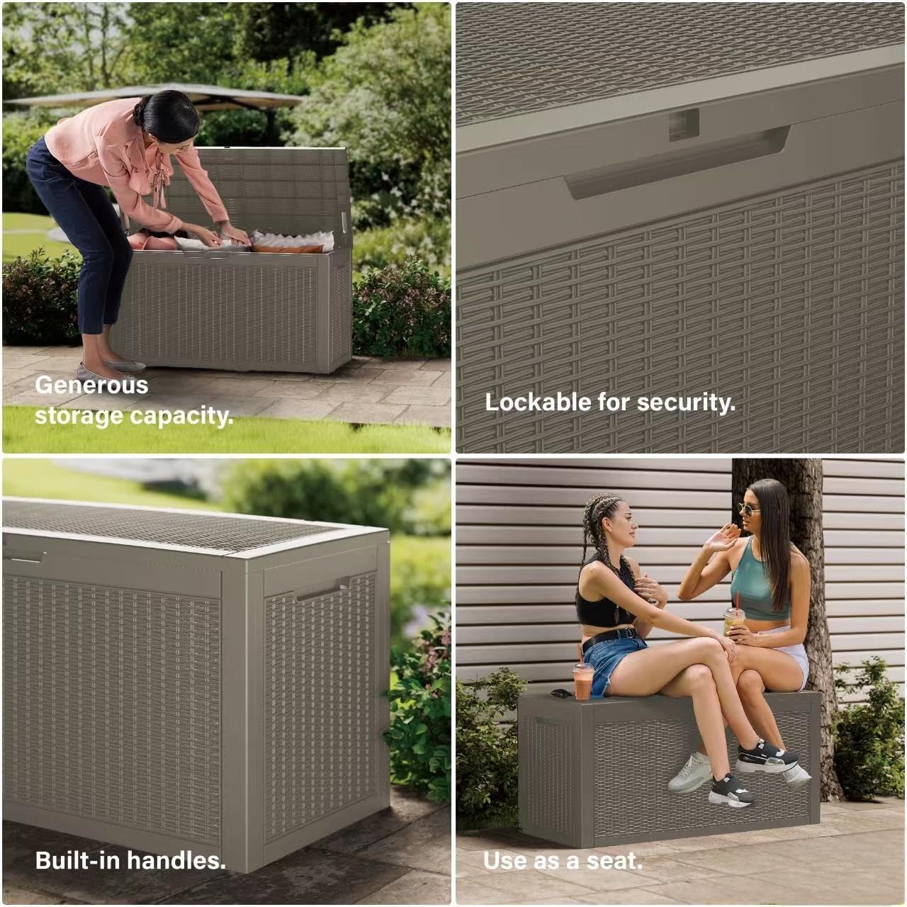 320 Gallon Outdoor Storage Box Patio Deck Box Waterproof, Resin Lockable Outside Large Storage Bin for Pool Cushion Furniture, Garden Tools UV-Resistant, Grey