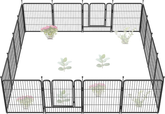 FXW Garden Fence Outdoor for The Yard – 32in(H) x 36.0ft(L) Heavy Duty Metal Animal Barrier for Dog and Rabbit, Decorative Dog Fence, 16 Panels, Black