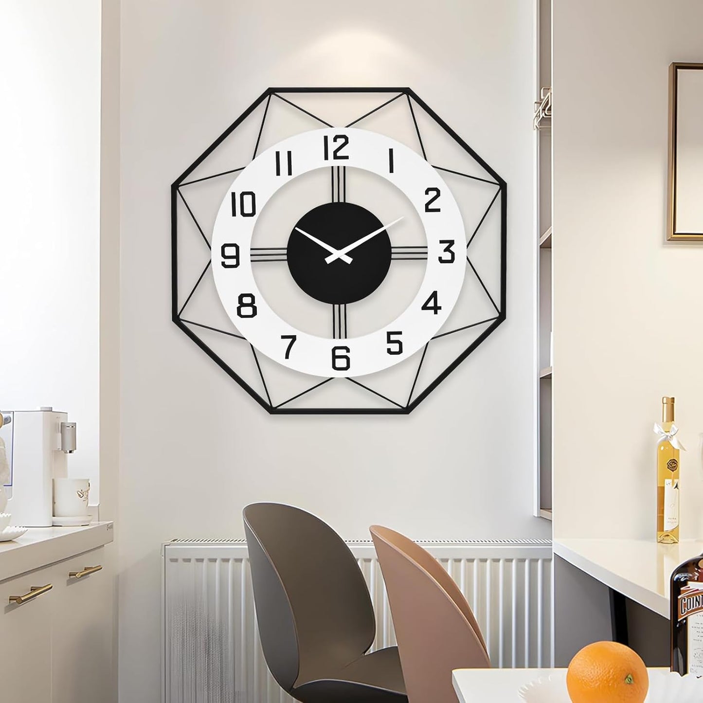 Modern Look Wall Clock – Large Decorative Silent Clock for Living Room Decor, 24 Inch Geometric Design with Numbers Huge Clock