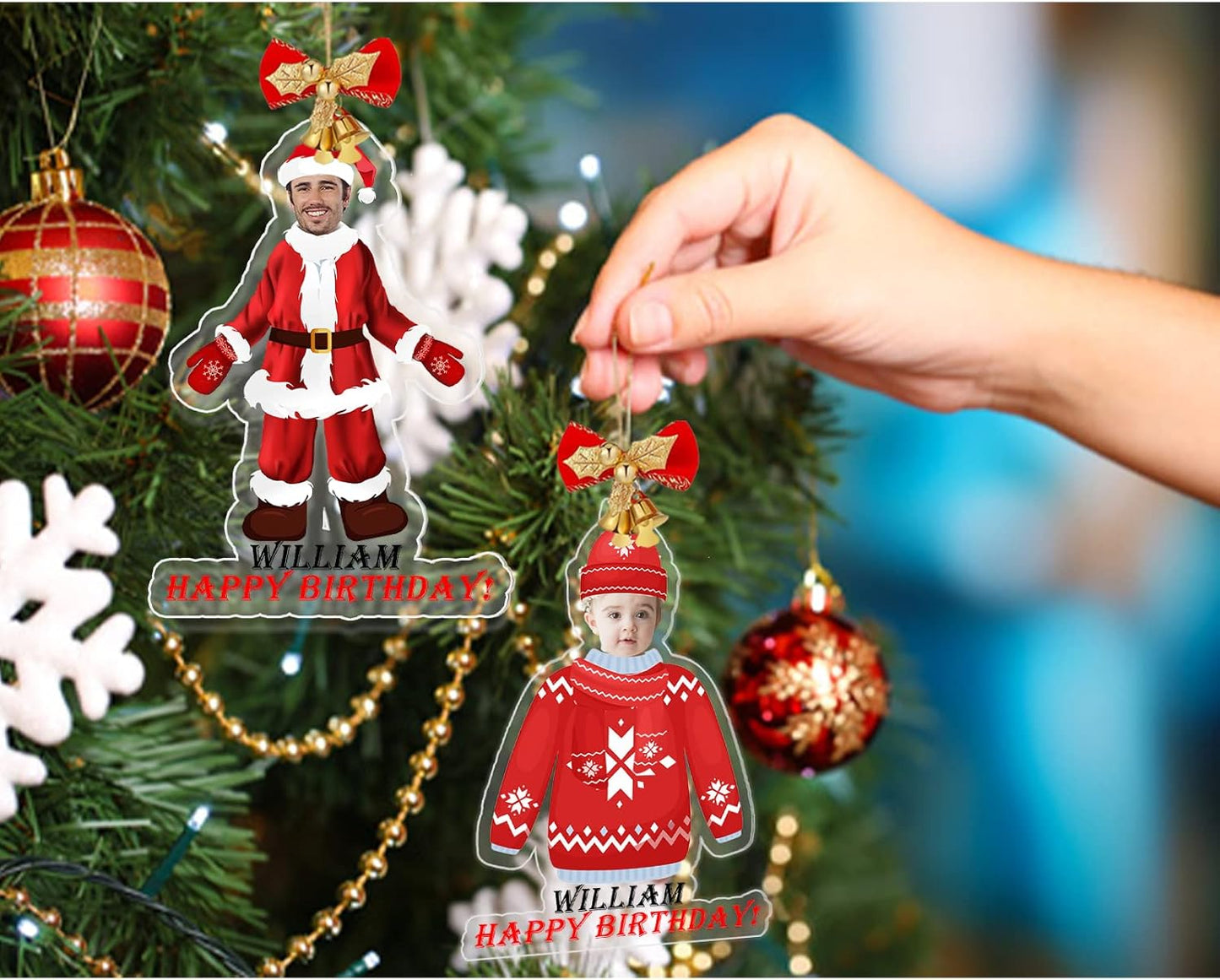 Personalized Christmas Ornament 2025 with Your Photo, Custom Face Ornament 2D Photo Acrylic for Xmas Tree Decoration Holiday Family Car Decor Gifts