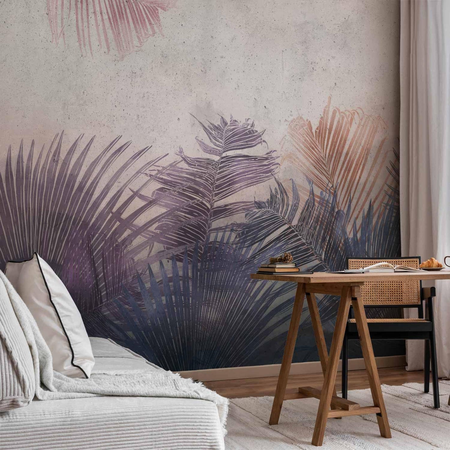 artgeist Wall Mural Jungle 98x69 in - XXL Non-Woven Wallpaper Fleece Wall Decor Photo Print Picture Image Design Leaves Botanical Nature Purple Grey b-A-0827-a-a