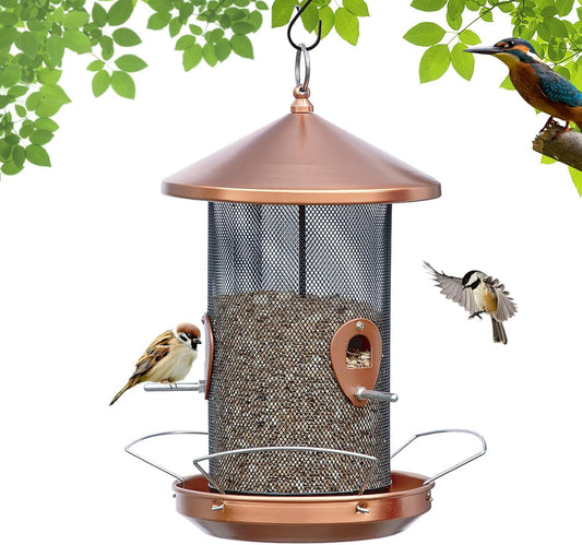 Large Bird Feeders for Outside: 12.6inch Metal for Outdoors Hanging with Copper for Garden Yard Outside Decor Cardinal Finch - Gardening Gifts for Women Men