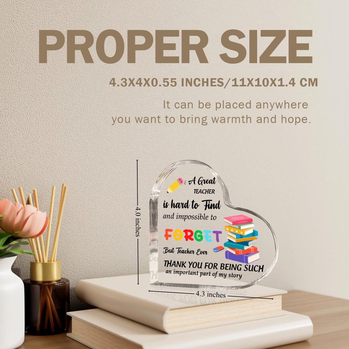 Teachers Day Graduation Season Opening Season Gifts Teacher Gifts Teacher Appreciation Gifts Best Teacher Gifts for Women Acrylic Heart for Her Coworker Friend Principal Educator Birthday Christmas