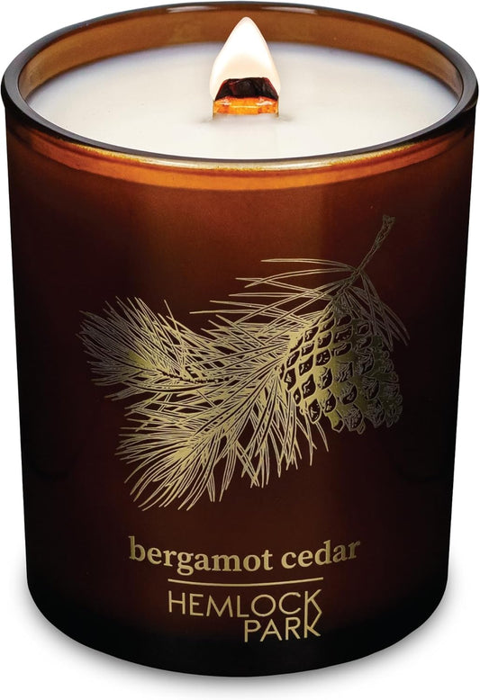 Hemlock Park Wood Wick Candle Handcrafted with Natural Coconut Wax and Essential Oils (Amber & Gold 7.2 oz, Bergamot Cedar)