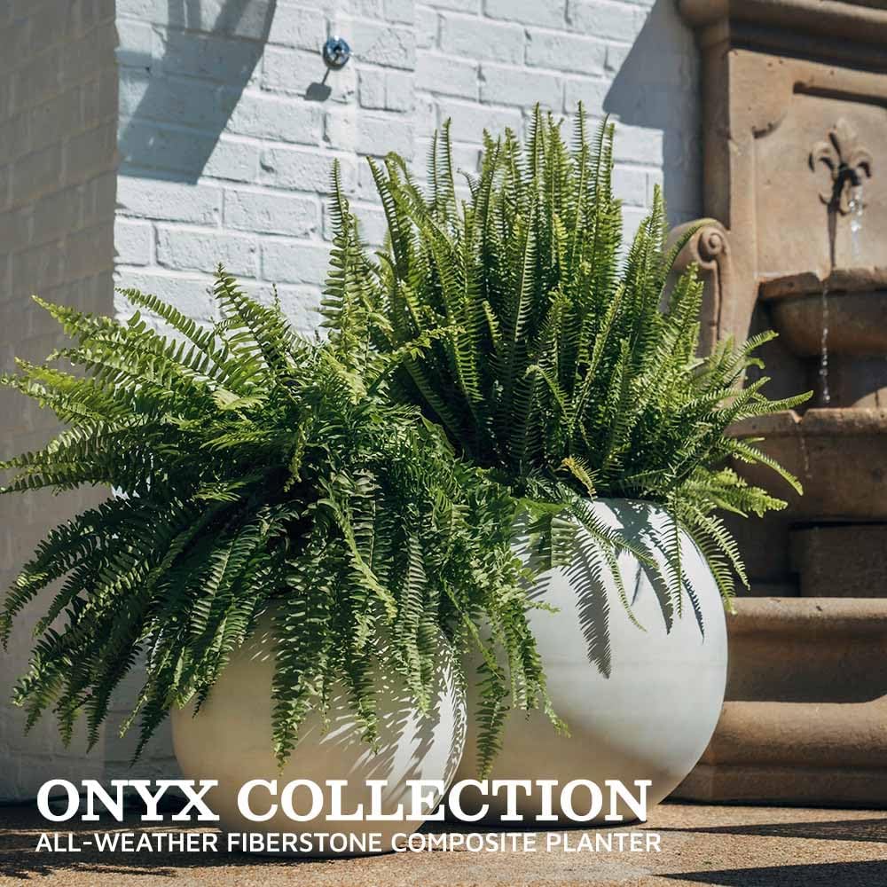 Ash & Ember Onyx 16" D Ceramic Indoor Outdoor Round Sphere Planter, Satin Ivory, Home Decor Evergreen Weather Resistant Modern Planter Pot, Seamless Herb & Seasonal Flower Garden Box