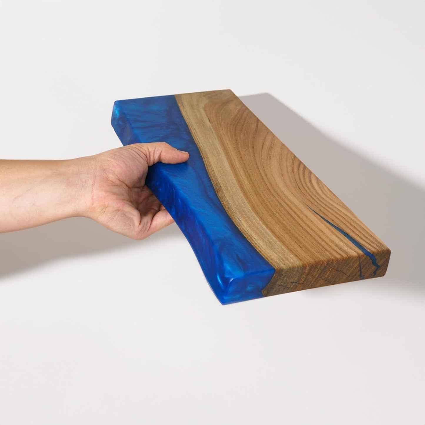 RWA Unique Floating Shelves for Wall Decor - Epoxy & Wood Wall Shelf Plank, Stylish Shelves for Room Wall Living Room Bedroom Office Organization - Elegant Wall Mounted Shelves Design (Small, blue)