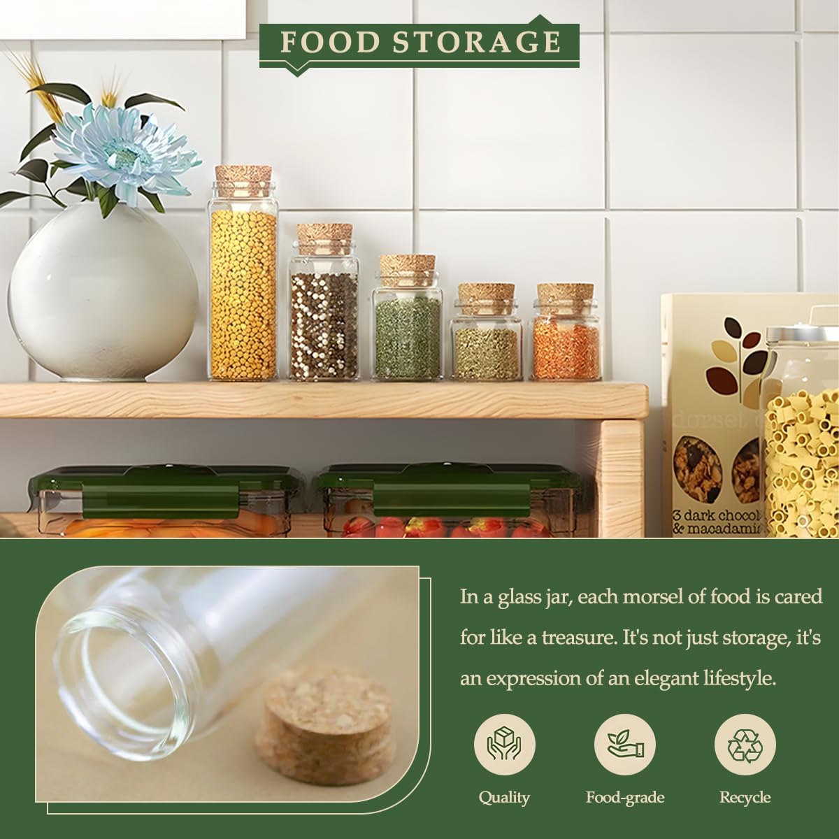 JIUYUE 4 pcs 50 ml Glass Bottles with Cork,Storage Bottles for Liquids(1.7 oz-1.85x1.96 inch)