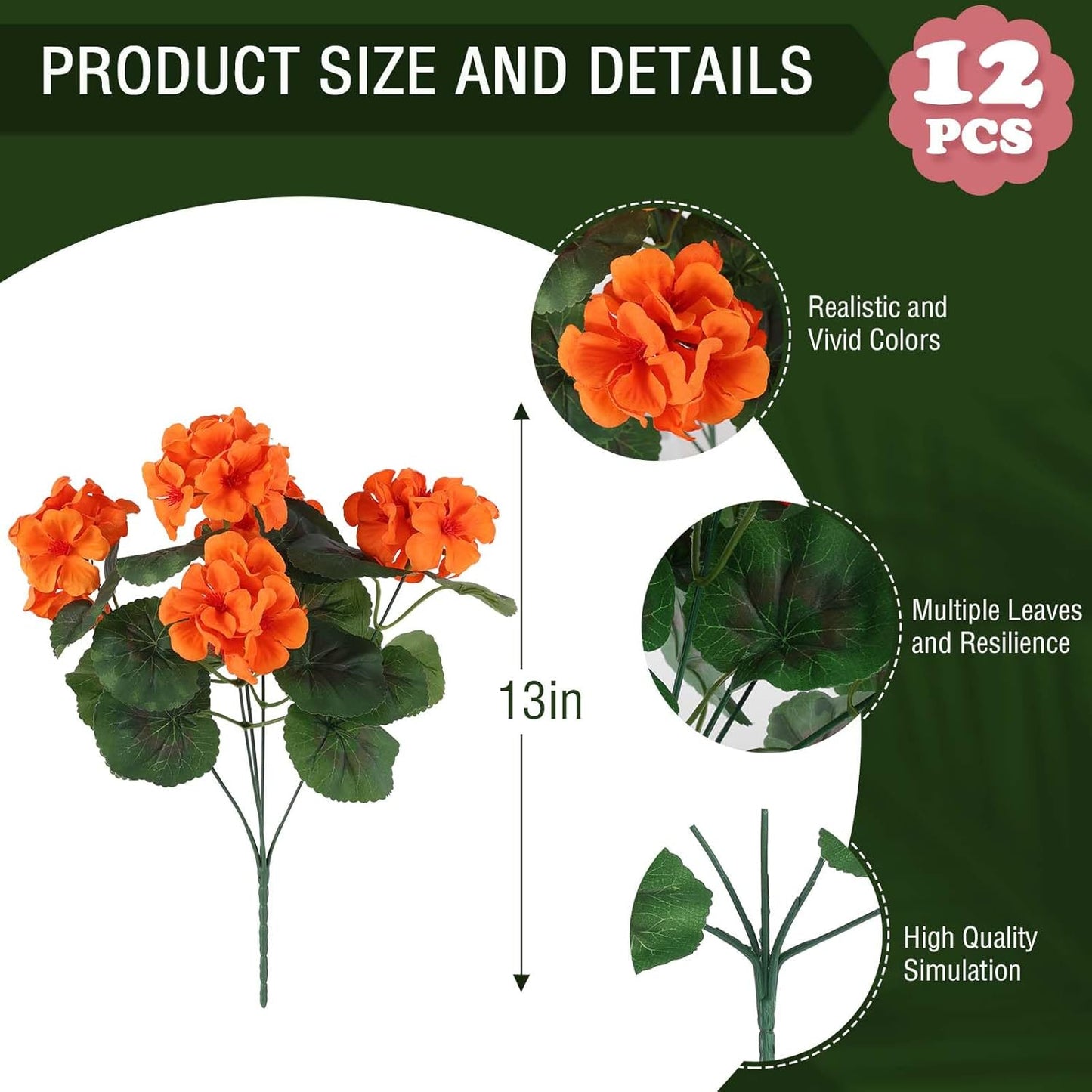 Hananona 12 Pcs Artificial Geranium Flowers for Outdoors Orange Silk Geranium Flowers Outdoor UV Resistant Plants Faux Fall Flower for Home Kitchen Autumn Table Centerpieces Decor (12, Orange)