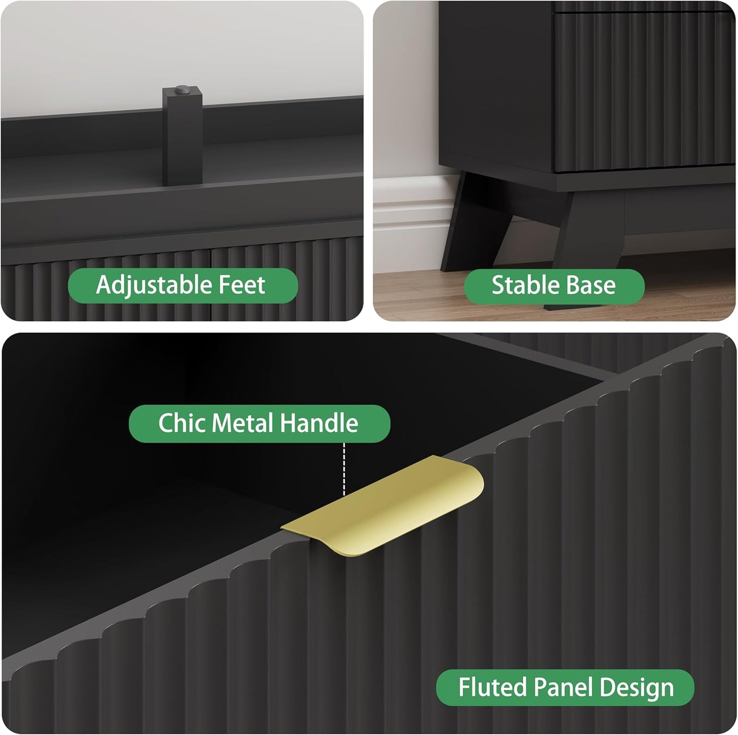 Fluted Dresser for Bedroom with 6 Drawers, 48" Wide Wooden Chest of Drawers with Metal Handle, Modern Dresser TV Stand, Wood Closet Clothes Storage Organizer for Living Room, Hallway, Black