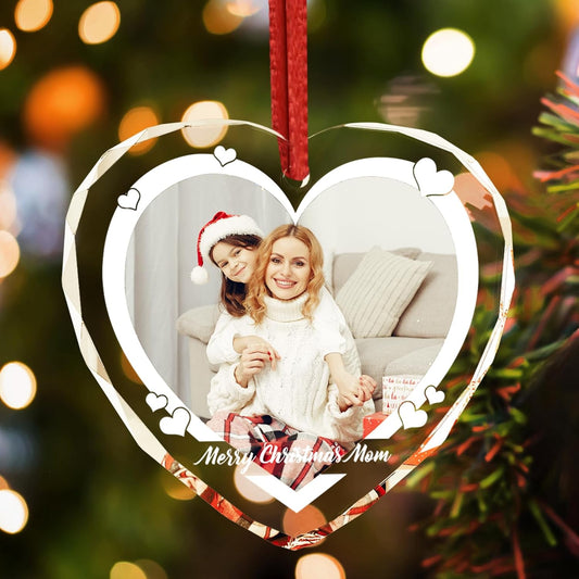 Personalized Photo Crystal Ornament 2025, Custom Engraved Heart Pendant Keepsake Wedding Gift for Couples