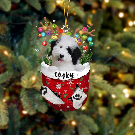 Sheepadoodle Dog Christmas Ornament, Sheepadoodle in Snow Pocket Christmas Tree Ornament, Dog Lovers Gift Idea Xmas Decor, Christmas Decorations for Tree, Christmas Ornament Gift for Dog Lovers