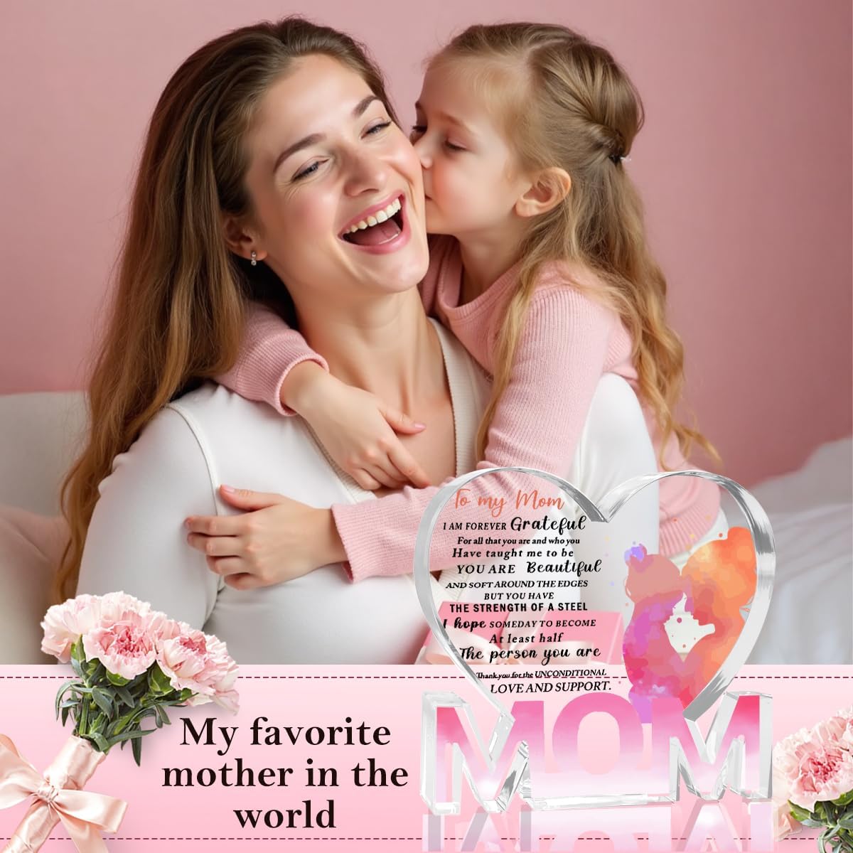 Mothers Day Gifts Best Mom Gifts -Gifts for Mom from Daughter Son - Best Mom Ever Gifts Unique Mother Birthday Acrylic Heart-Shaped Plaque Desk Decorations Present for Mom Christmas Anniversary