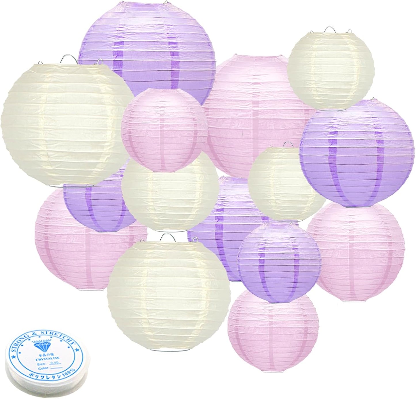 15Pcs Paper Lanterns Decorative, Pink Purple White Hanging Lantern for Mermaid Theme Girl Birthday Party Baby Showers Party Decorations