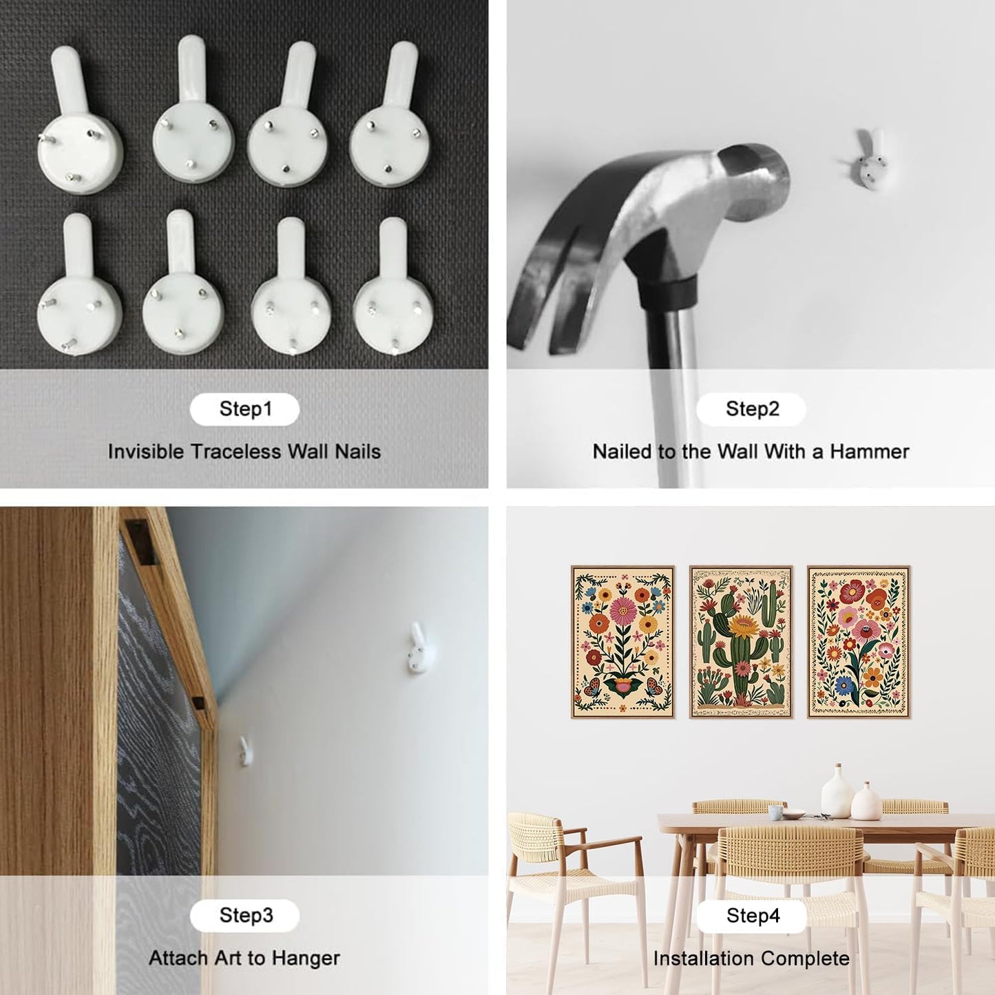 HLNIUC Vintage Flower Framed Canvas Wall Art,Colorful Desert Cactus Flower Wall Decor Set of 3(16”x24”)Boho Botanical Floral Butterfly Wall Painting,Large Desert Plant Art Print for Living Room,Office