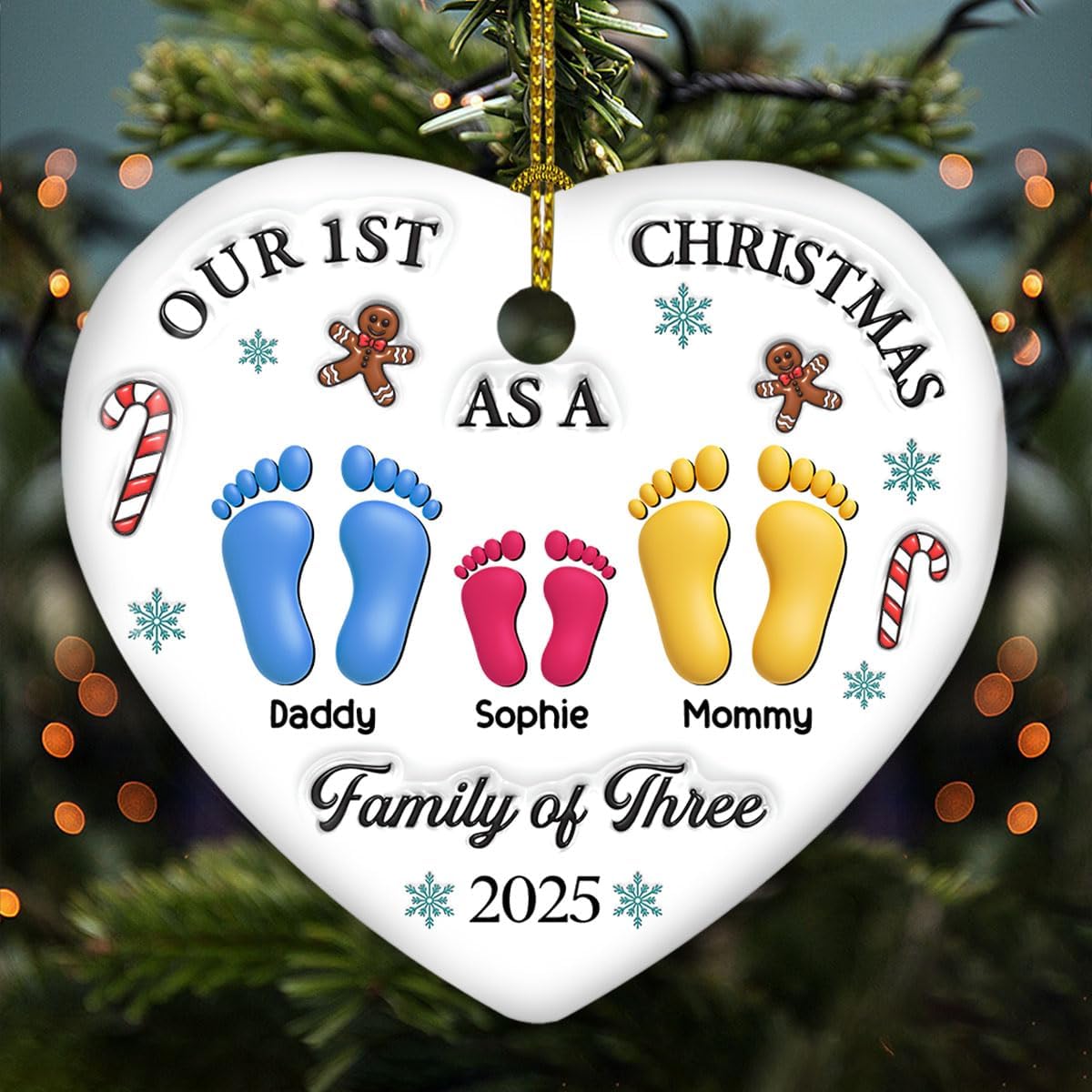 Personalized Custom 3D Effect Heart Ceramic Ornament – Our First Christmas, for Newly Married Couples, Personalized Keepsake