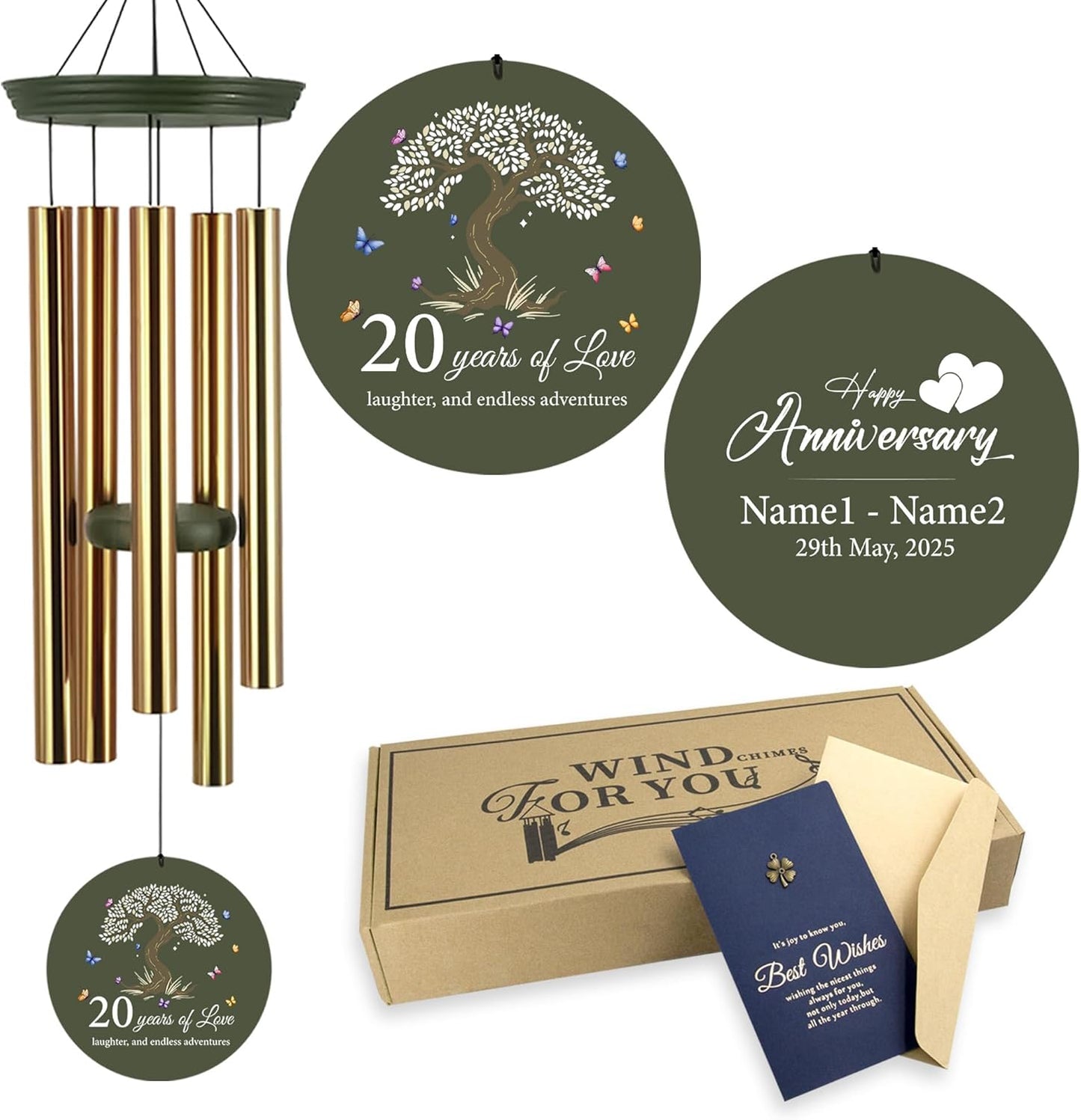 ASTARIN 20th Wind Chimes for Couple, Personalized Wind Chimes for Anniversary, Couple Gifts for Keepsake, Deep Tone Windchime Romantic Gift for Women Men