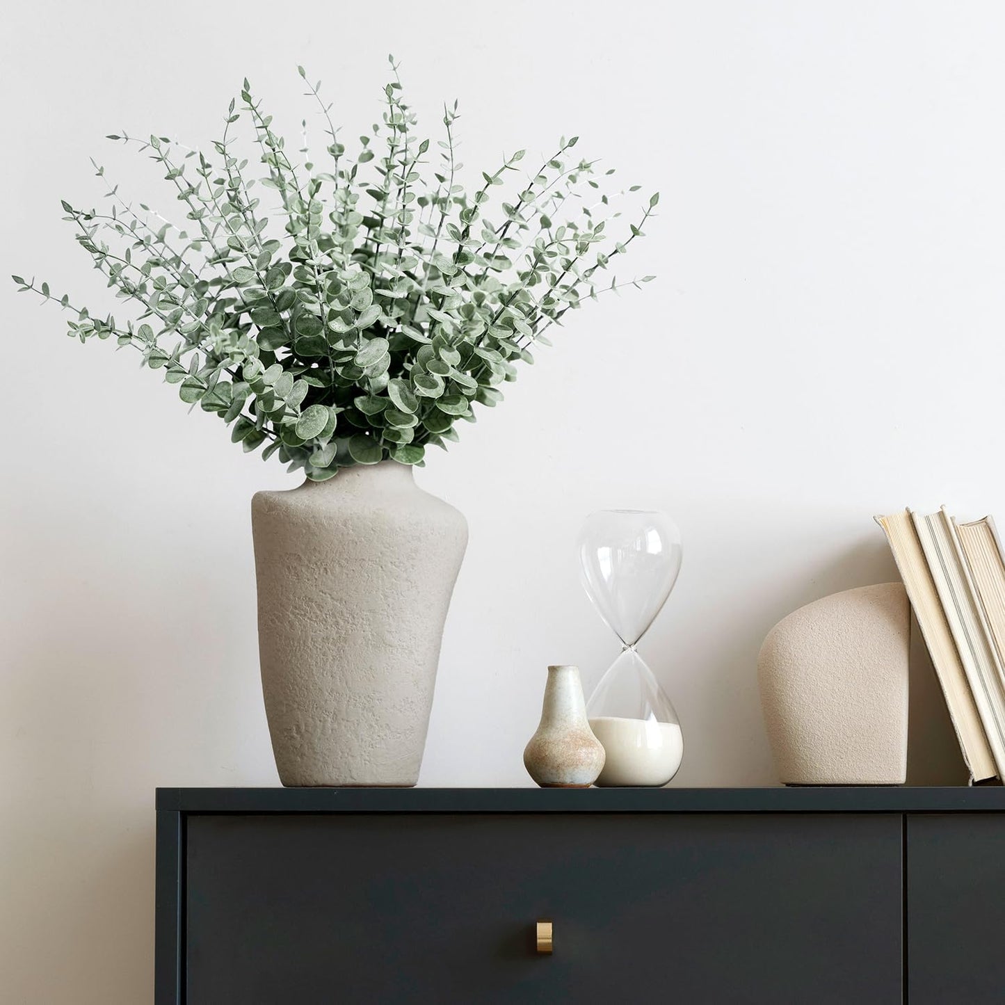 48Pcs Faux Eucalyptus Stems, 15" Artificial Eucalyptus Plants with White Frosted Coating, Fake Eucalyptus Decor Plastic Greenery Leaves for Wedding Bouquets Home Decor DIY Floral Arrangements