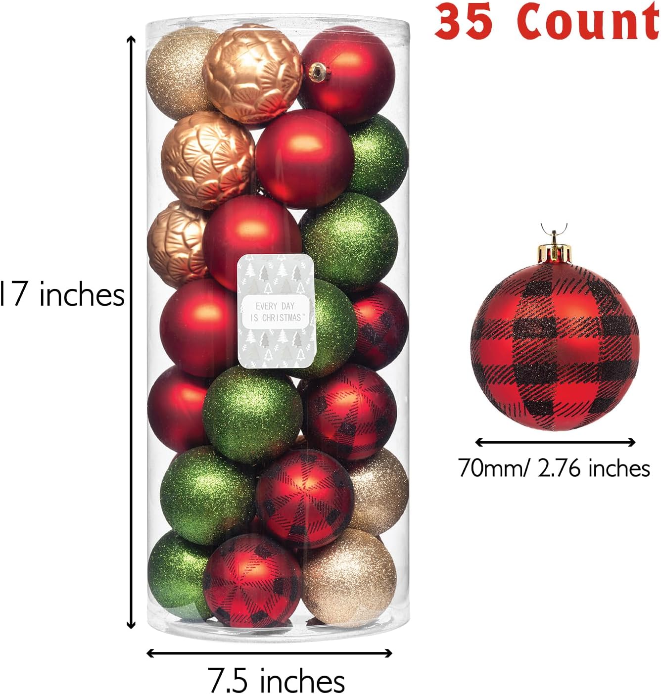 Every Day is Christmas Ornaments, Shatterproof Christmas Tree Ornament Set, Christmas Balls Decoration 35 Count (2.75"/70mm, Garden Country Woodland)