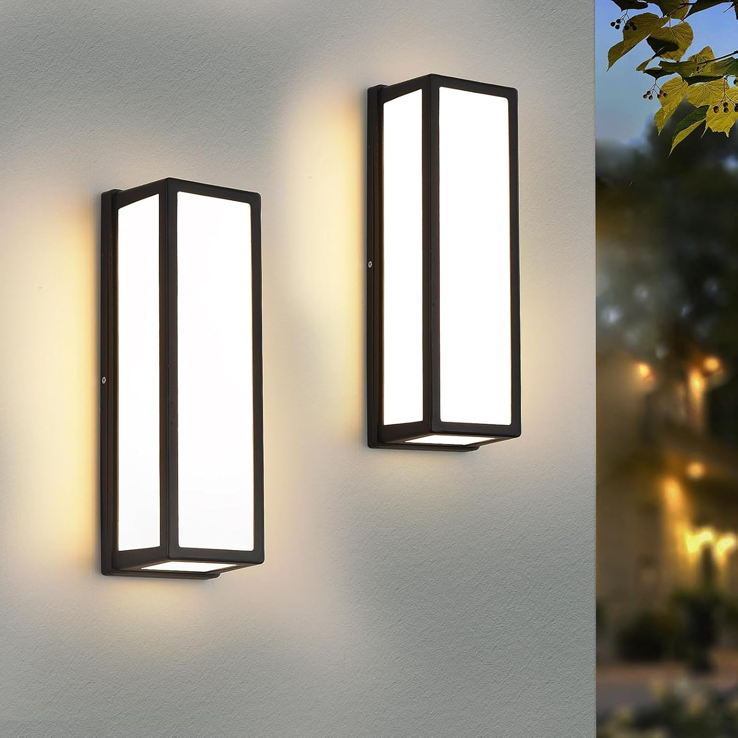 2-Pack Outdoor Wall Light LED 30W Aluminum - Black Modern Exterior Sconce,3000K Warm,Waterproof Rectangular Porch Wall Mount Lighting Brightens to Patio,Garage,Front Door
