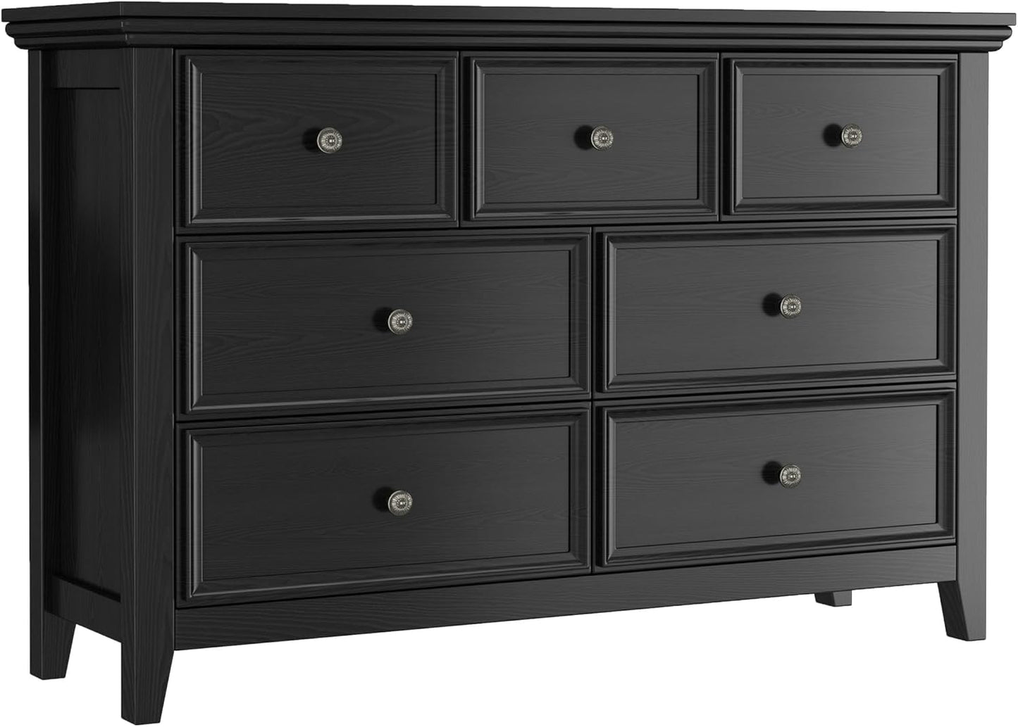 BLANKSPACE Black Dresser, Modern Dresser for Bedroom, 7 Chest Drawer Nightstand, Large Capacity Wood Cabinet for Bedroom, Living Room, Closets