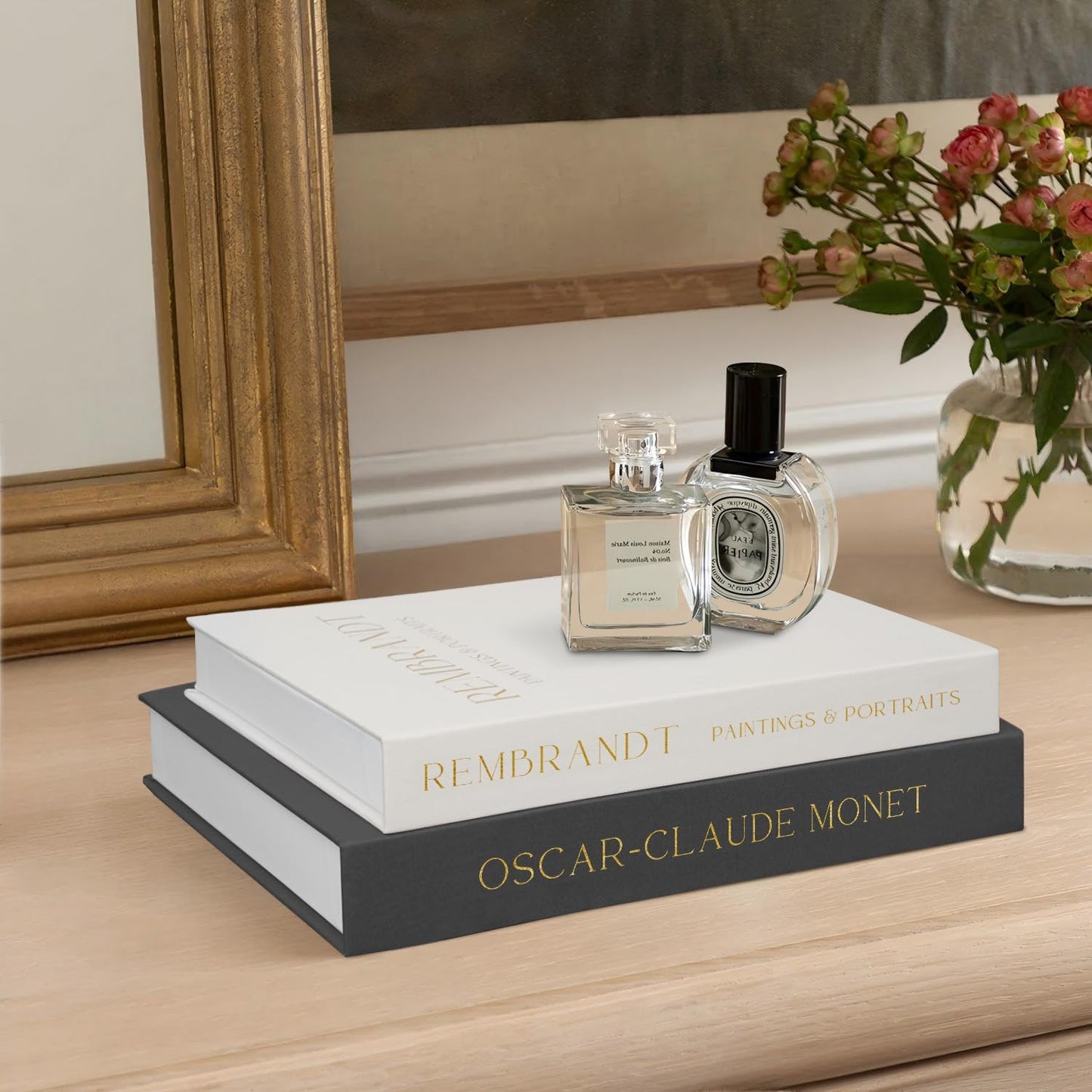 Linen Decorative Books for Home Decor,Set of 2 Aesthetic Faux Decor Book for Decoration,Fake Books for Bookshelf,Keepsake Storage Box (Gray & Beige)